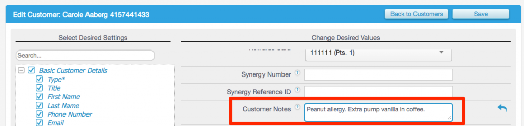Customer notes